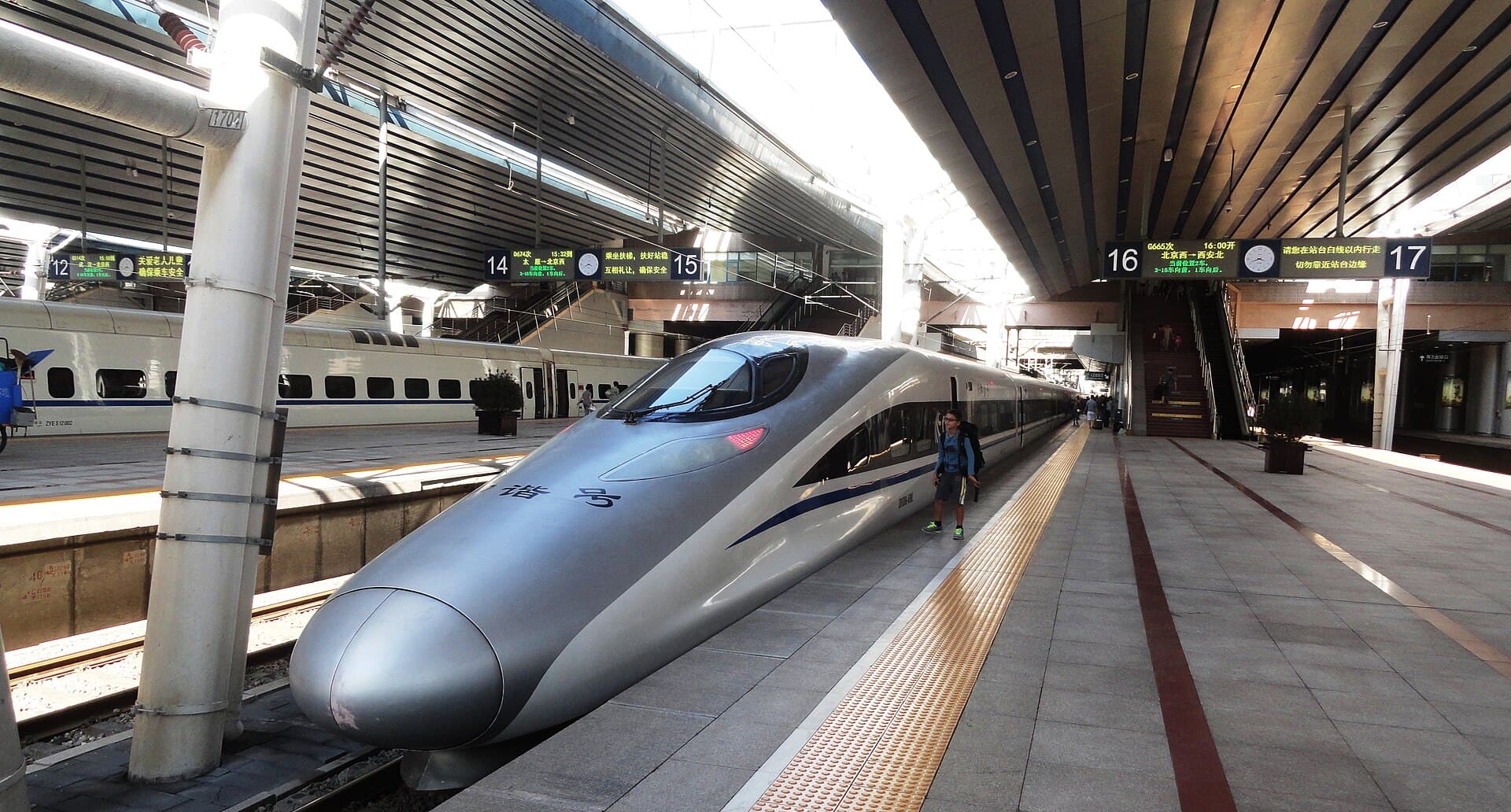 China high-speed train waiting at a railway station platform