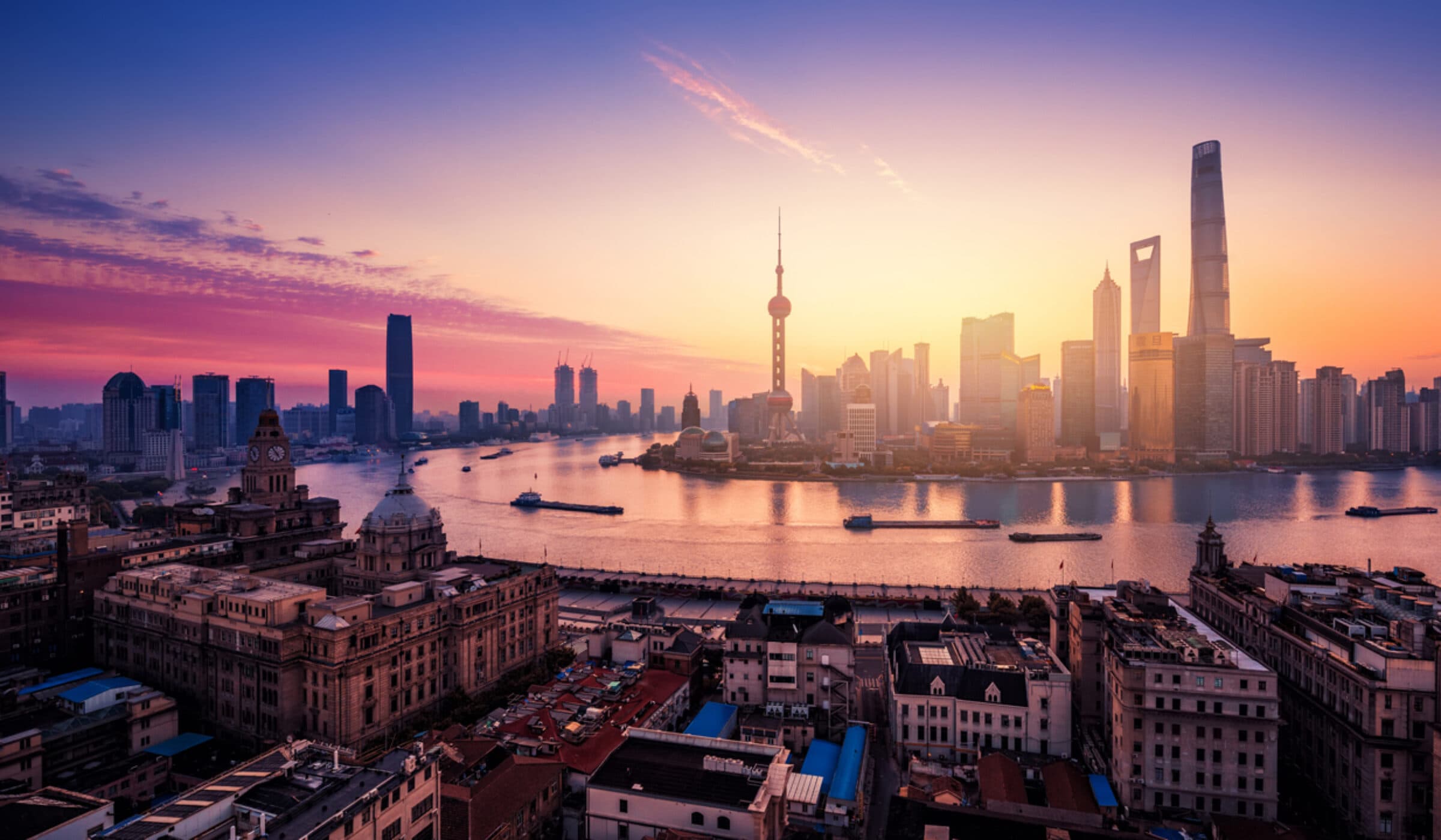 Shanghai skyline at sunset for a first private China trip