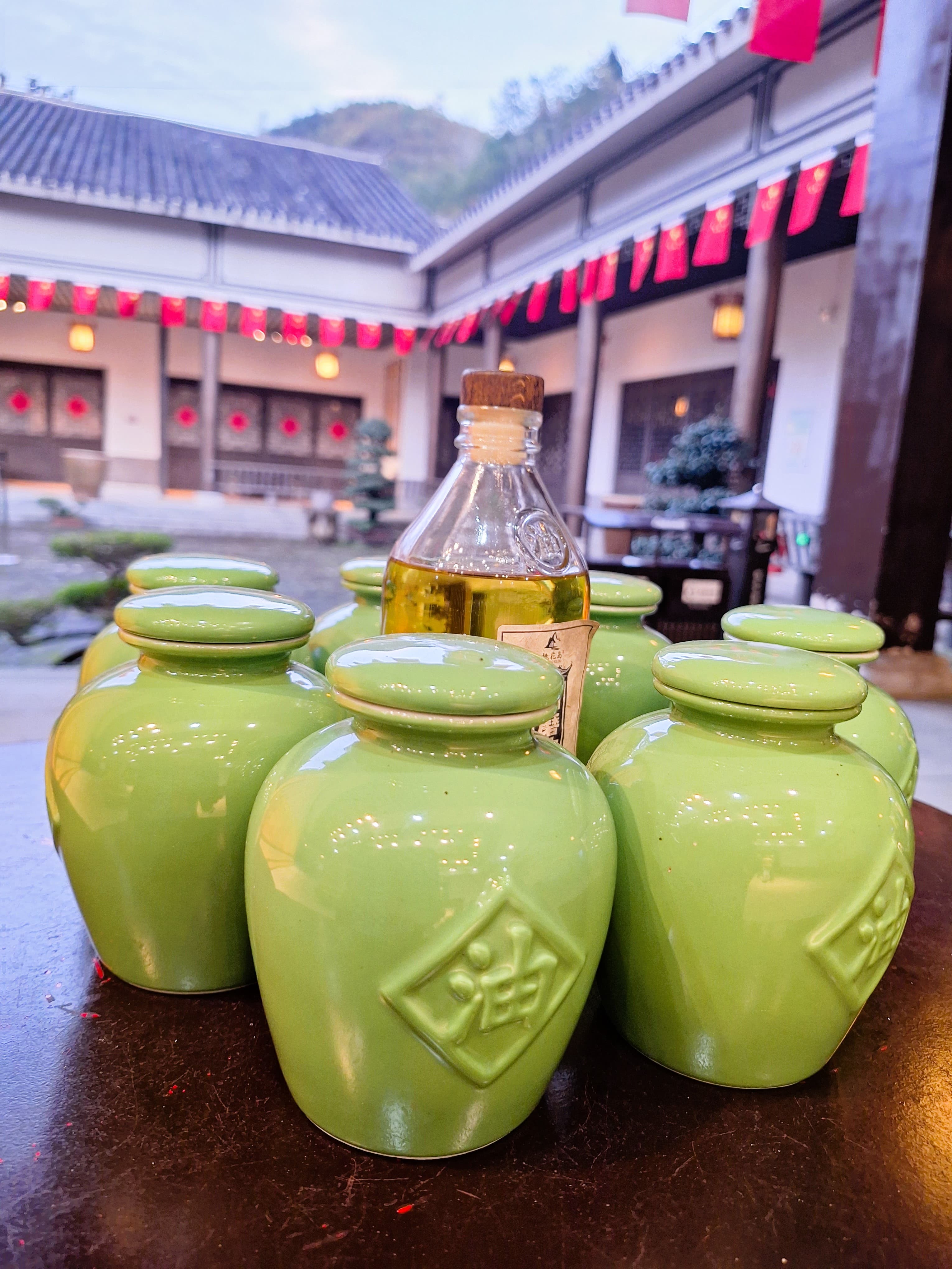 Oil products displayed at Taohua Island Oil Mill Museum.