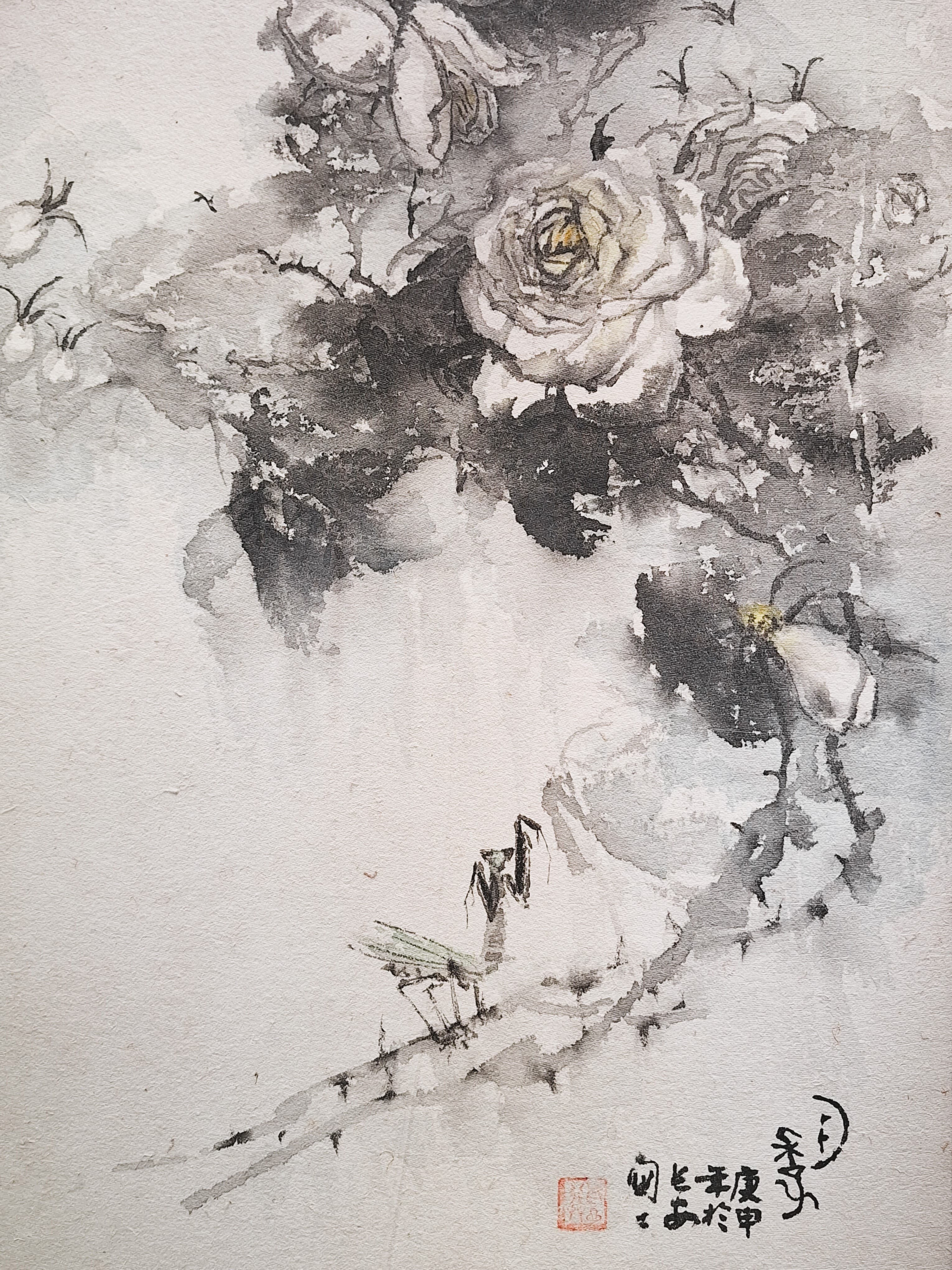Floral ink painting at Luo Guoshi Art Museum.