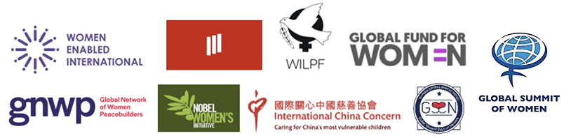 Partner logos from women's organisations, non-profits, and youth associations