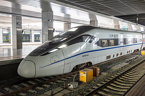 China high-speed train at a Shanghai station platform