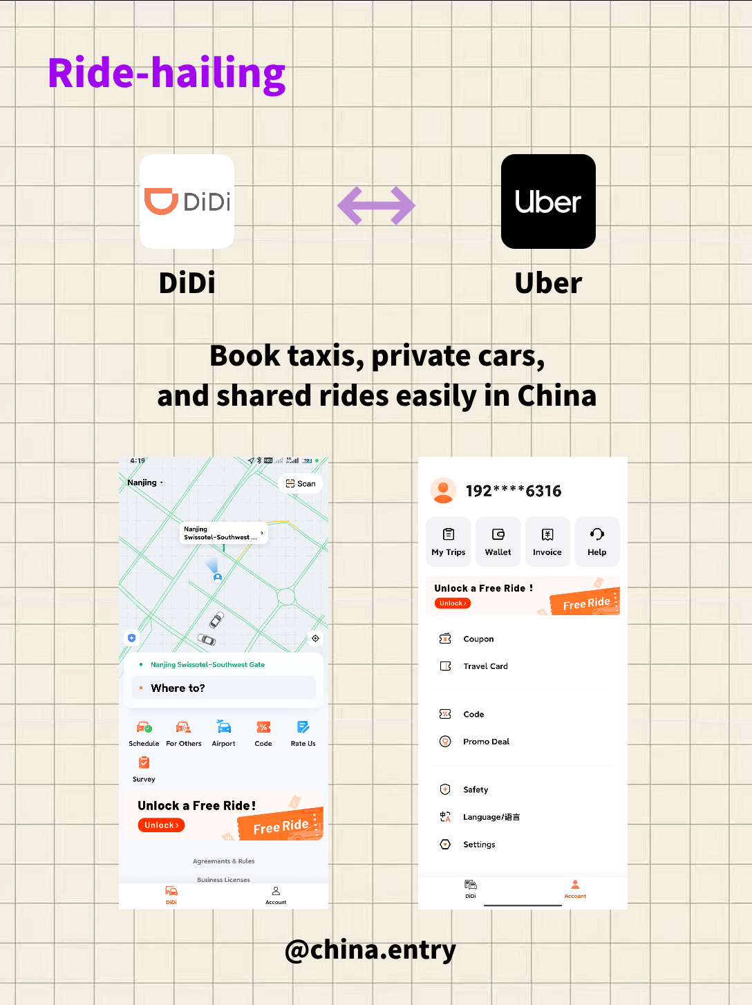 DiDi and Uber ride-hailing app comparison.